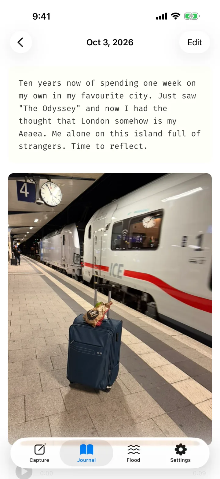 The detail view: text on the sheet, the photo below, the Edit button top right.
